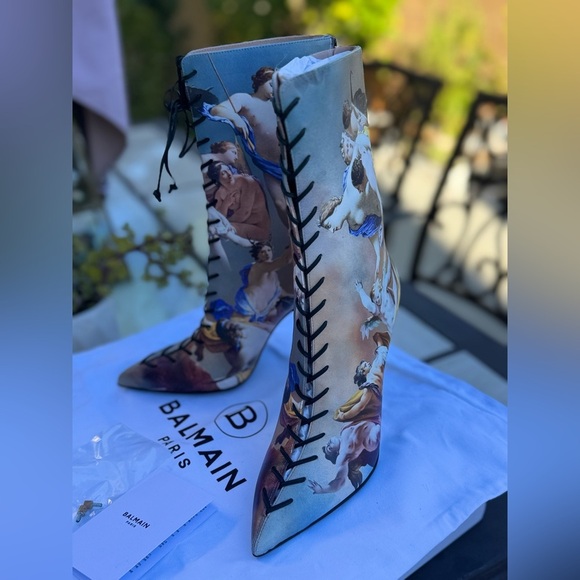 Balmain Multicolor Artistic Print Heeled Uria Boots - Picture 9 of 16